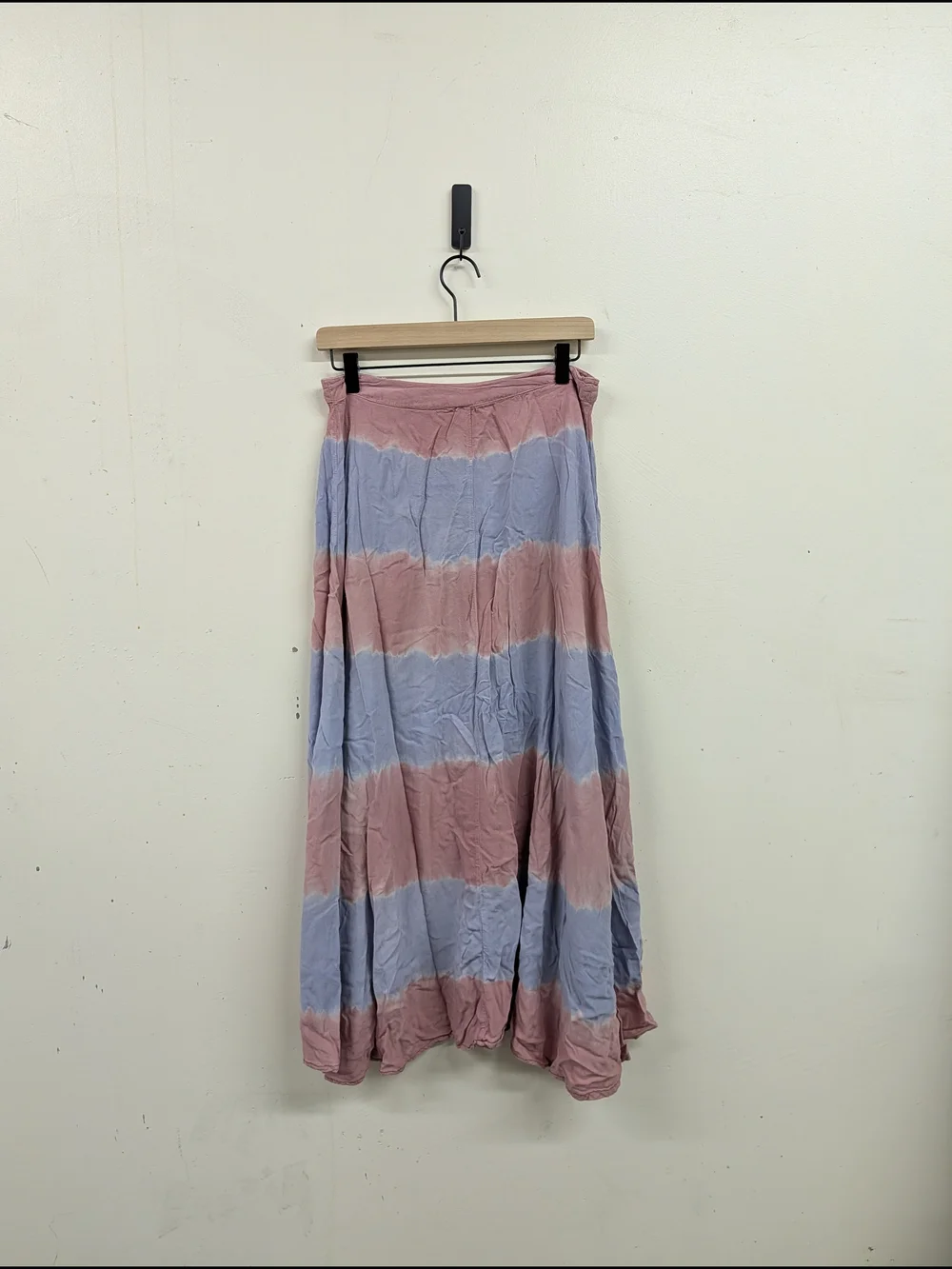RAGA Striped Button-Front Rayon Maxi Skirt in Pink and Light Blue Tie Dye Small
